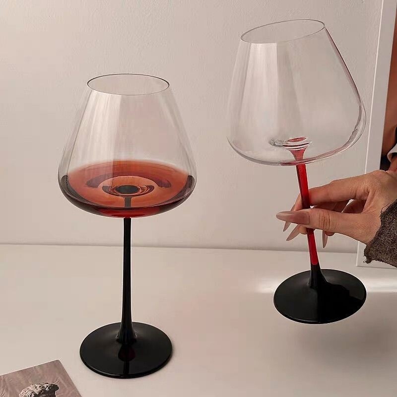 勃艮第红酒杯高颜值黑领结红杆水晶玻璃杯高级感轻奢高脚杯子家用