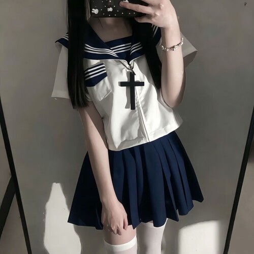 白三本十字架水手服原创jk制服套装基础款JK短袖百褶裙日系学院风
