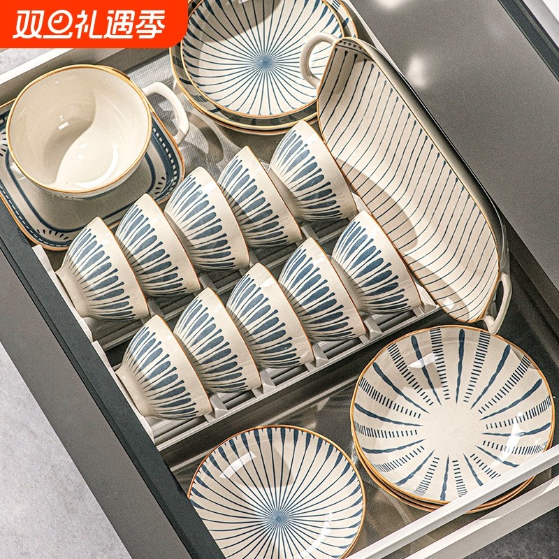 碗碟套装家用2025新款日式陶瓷碗具景德镇高颜值碗盘碗筷乔迁餐具