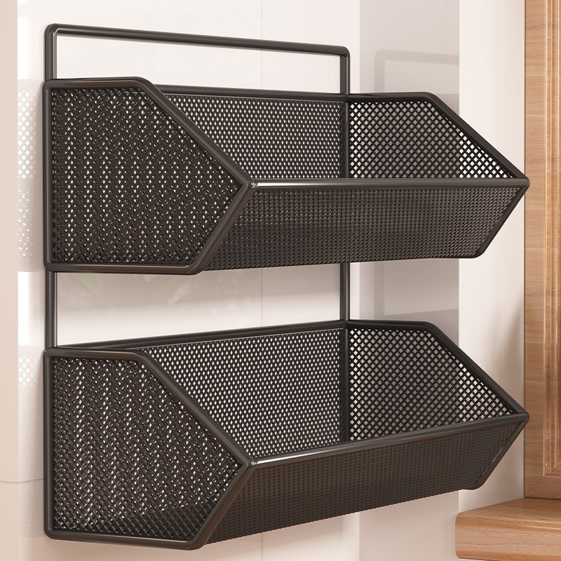 厨房置物架壁挂免打孔整理架葱姜蒜储物筐大容量多功能分层放置架