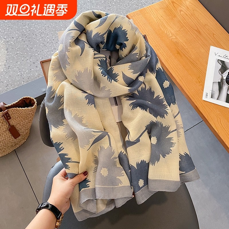 围巾女2025新款韩系百搭保暖秋冬季棉麻围巾长款披肩外搭薄款丝巾