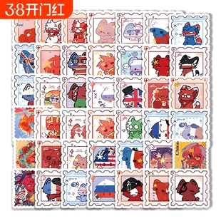 CH国拟邮票贴纸卡通可爱趣味英法美创意高颜值精美手帐桌面笔记本手机壳diy贴画