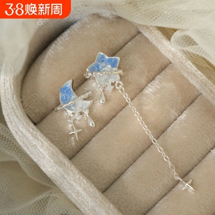 因缺斯汀【星月神话】不对称星星月亮耳钉小众耳夹流苏耳环女