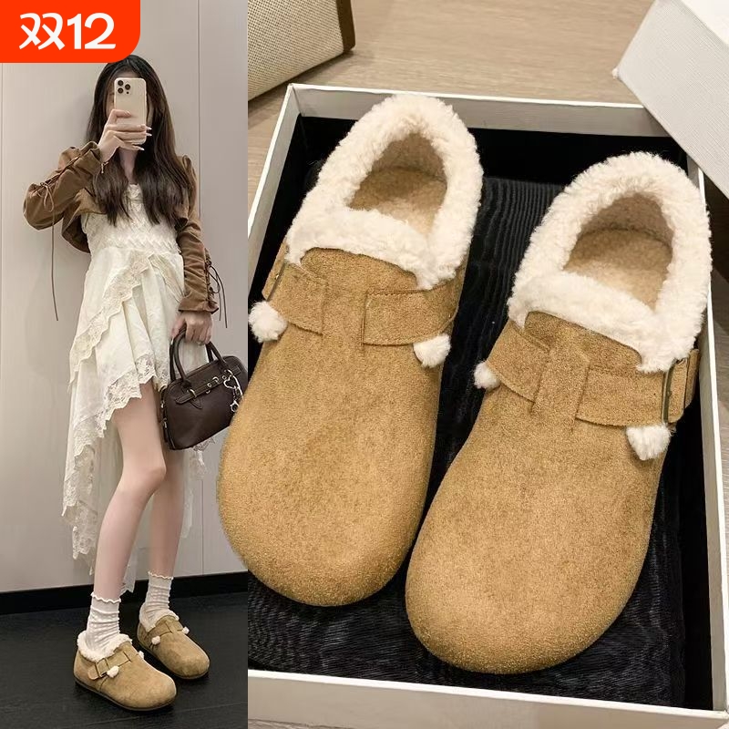 加绒女鞋2025秋冬季新款真皮小白鞋时尚百搭平底运动保暖单鞋毛绒