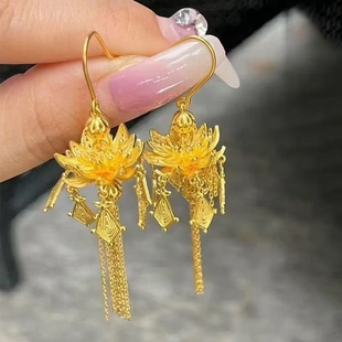 步步生莲花耳环长流苏古风汉服宫廷风耳坠气质中式婚礼耳饰耳环