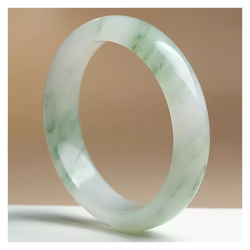 新疆天山翠手镯冰种女款真玉石雪翠扁条飘花镯子国风气质学生证书