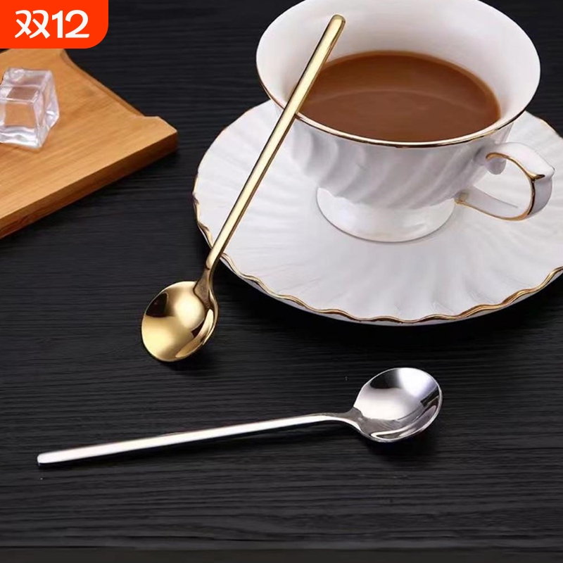 304不锈钢咖啡勺甜品勺冲泡勺家用创意冰淇淋勺奶茶调料网红圆勺