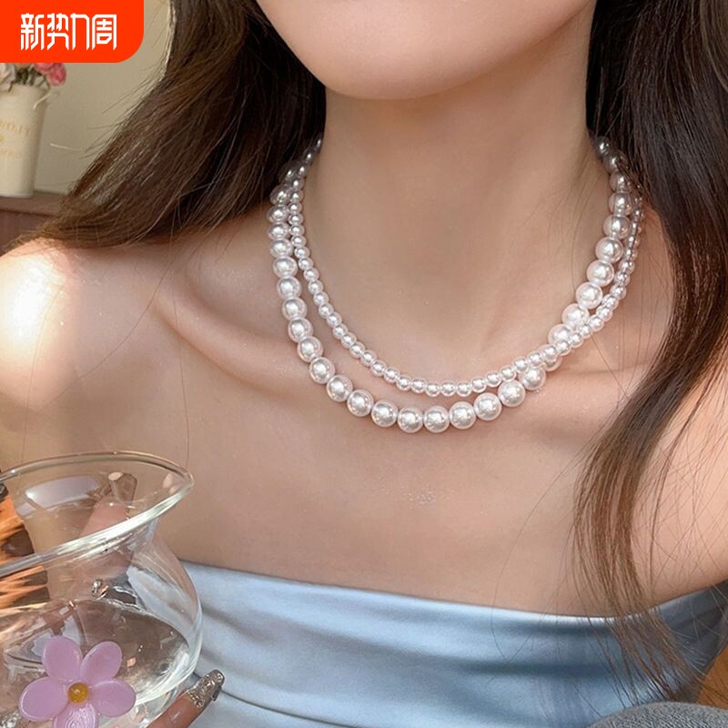 法式复古珍珠项链女轻奢小众锁骨链2024新款高级感精致颈链淡水