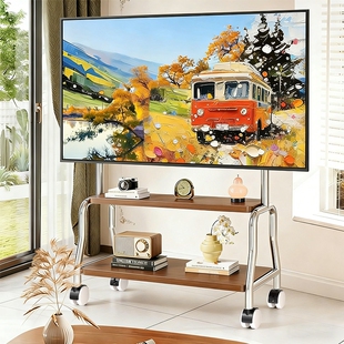 电视机落地支架可移动带轮不锈钢艺术推车立式55/65/75寸通用挂架
