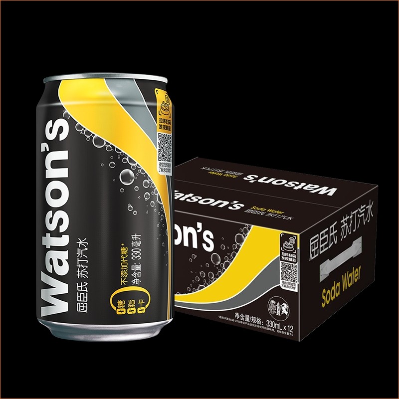 屈臣氏苏打汽水原味清新香草味碳酸气泡水330ml*12罐