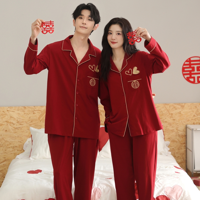 情侣新婚秋冬大红色翻领开衫长袖