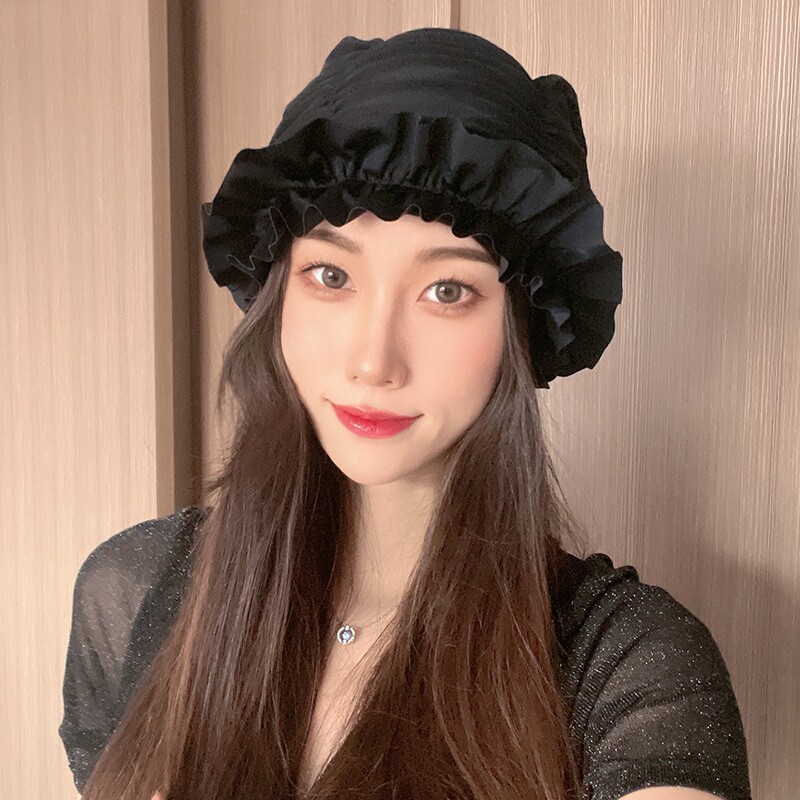 泳帽女长发专用不勒头可爱韩国日系显脸小大头围黑色成人潮款布料图片