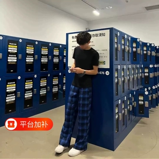 美式复古格子印花裤子春秋长裤休闲裤宽松休闲裤显瘦薄款百搭时尚