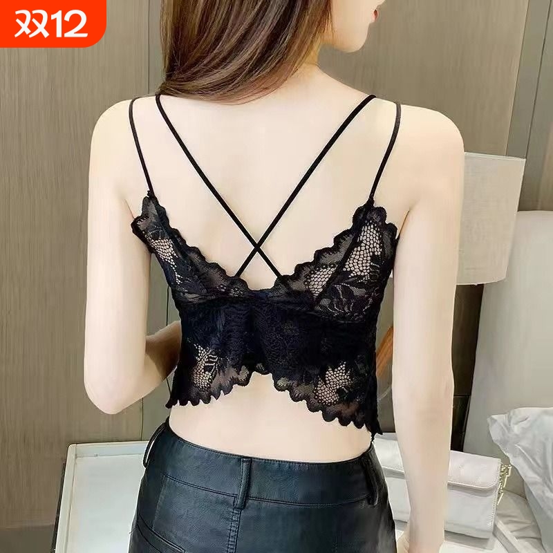 性感蕾丝细肩带交叉美背吊带背心