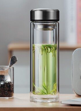 索赫双层玻璃杯水杯男高档家用耐热耐高温防爆高硼硅泡茶保温防漏