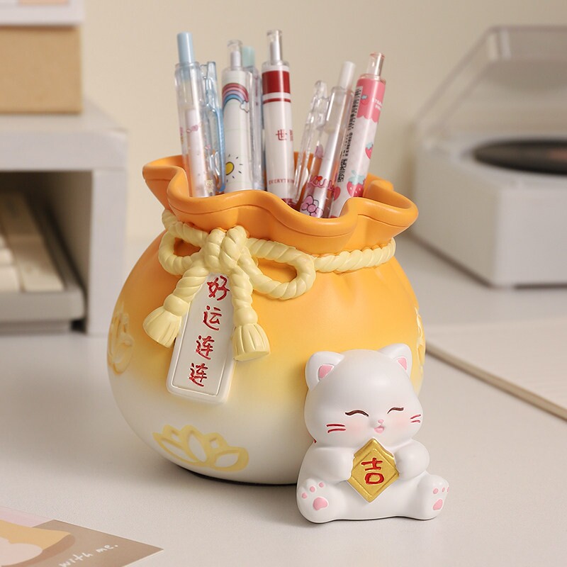 创意可爱招财猫笔筒摆件图片