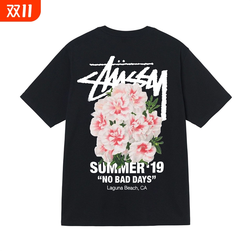 潮牌斯图西Stu短袖t恤花卉小花康乃馨重磅高版本纯棉夏亲子装童装