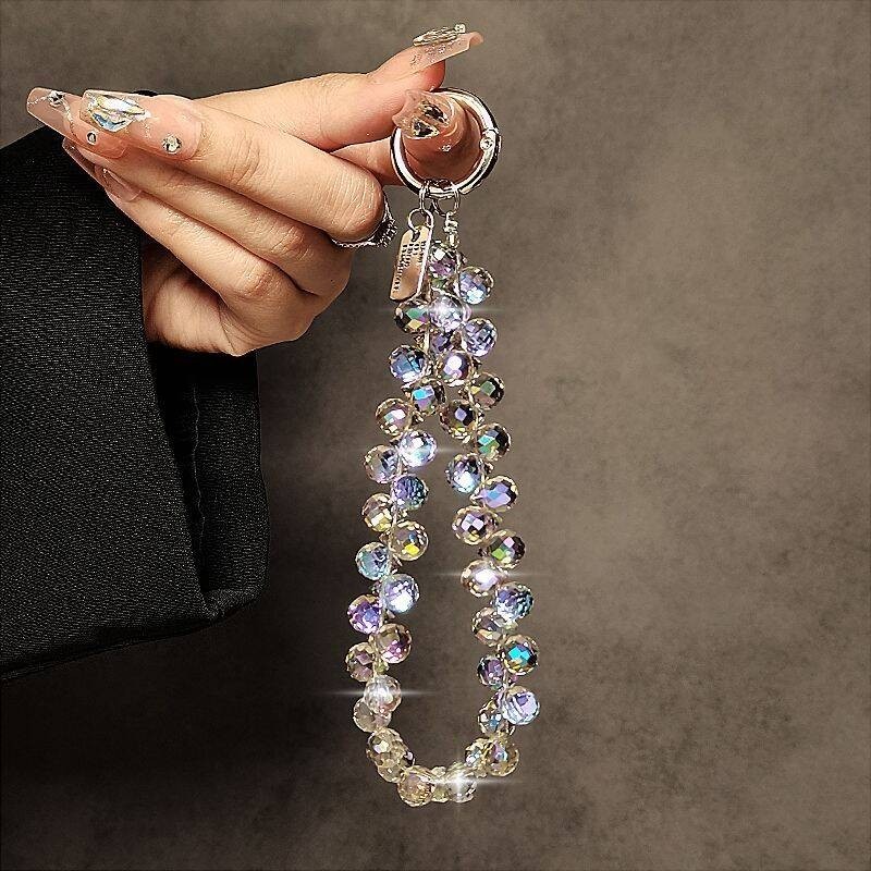 高端水晶珠子手提链条手腕包包挂绳夹片手机钥匙扣挂件挂链时尚男女同