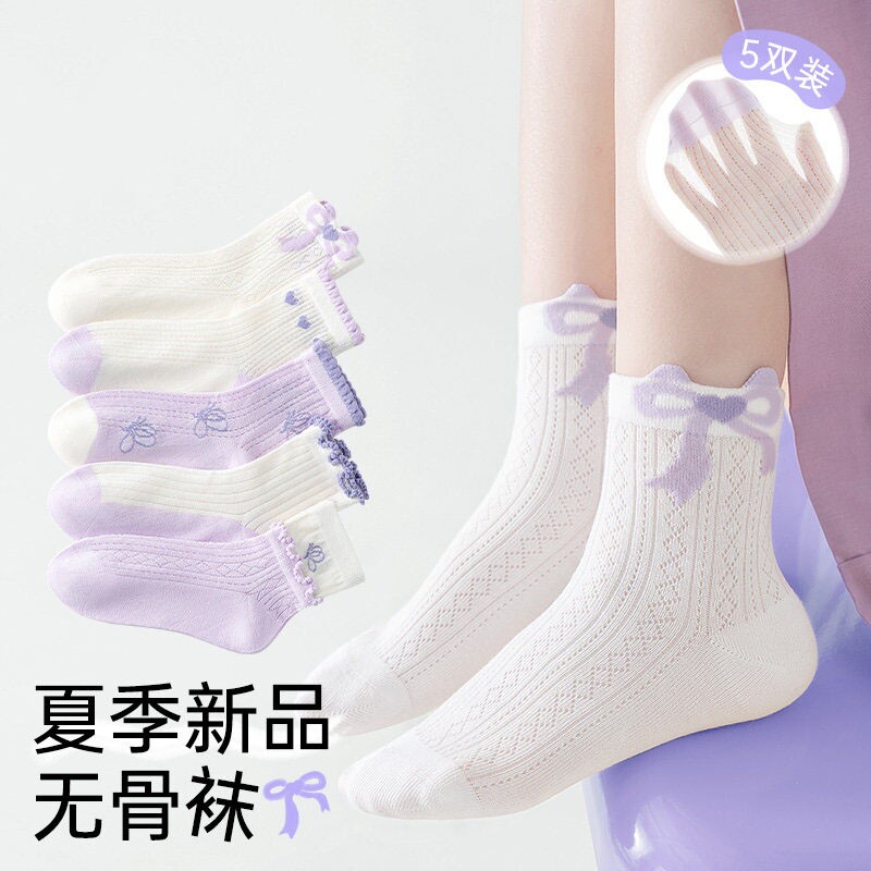 儿童袜子夏季薄款女童宝宝童袜棉袜中筒袜小女孩公主夏天网眼短袜图片