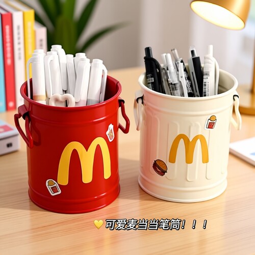 美式复古创意桌面摆件笔筒办公室高颜值麦门可爱学生文具收纳粉色红色绿色