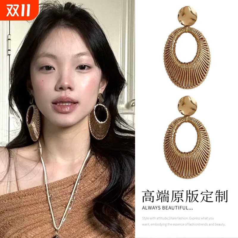 新老钱风~中古夸张金色圆圈耳钉耳环女轻奢高级感耳饰时尚显脸小