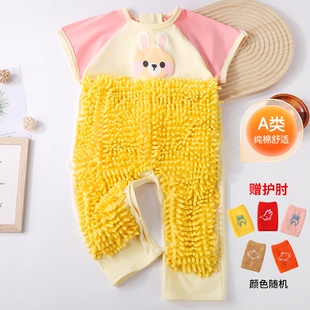 婴儿哈衣爬行服爬爬服拖地地板防脏连体衣服春夏季薄款短袖新生儿