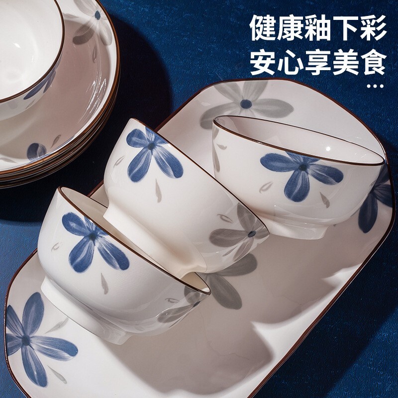 景德镇陶瓷碗家用吃饭碗米饭碗盘汤碗高颜值ins设计釉下彩保温