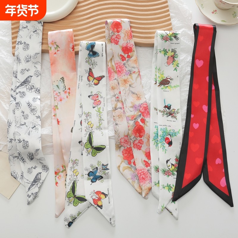 高级花朵气质飘带包包礼盒葫芦瓶装饰长条简约复古风中式丝巾发带