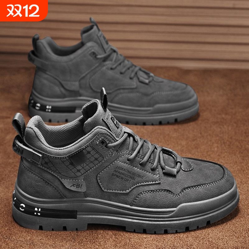 男鞋爆款新款高帮马丁靴防滑耐磨工装鞋增高耐磨厚底户外登山鞋子