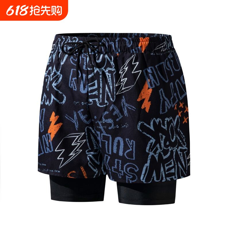 泡温泉男士双层泳裤宽松防尴尬休闲加肥大码简约速干透气沙滩游泳