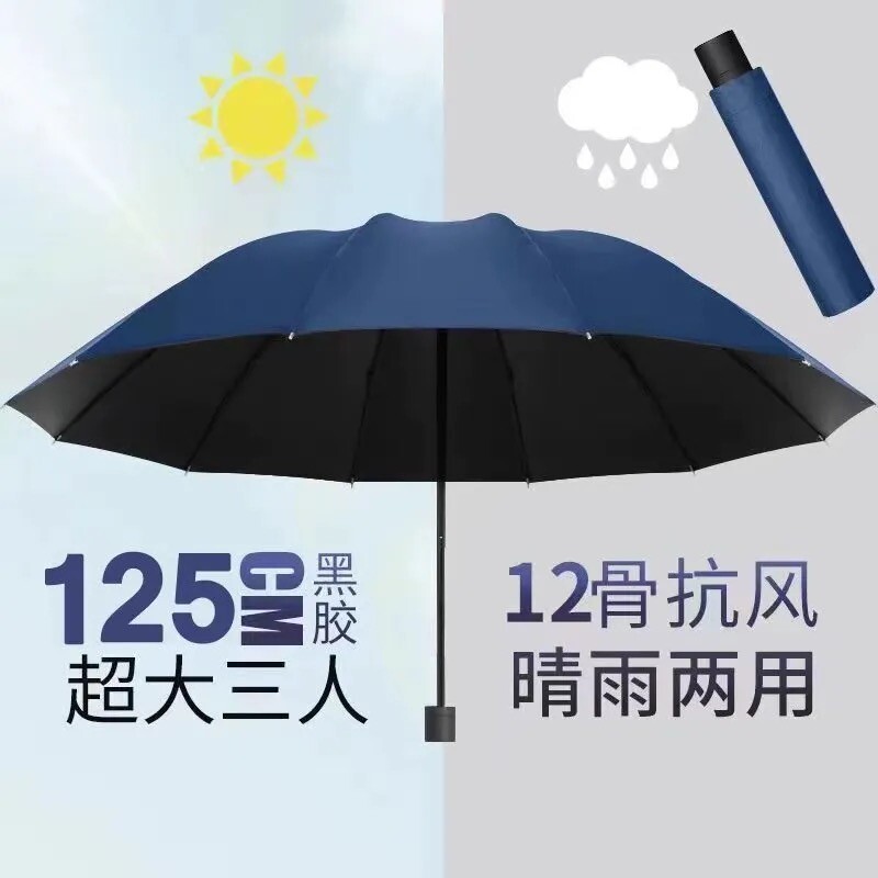 超大雨伞大号折叠男女商务防晒三人睛两用新款手动加固黑色大伞面