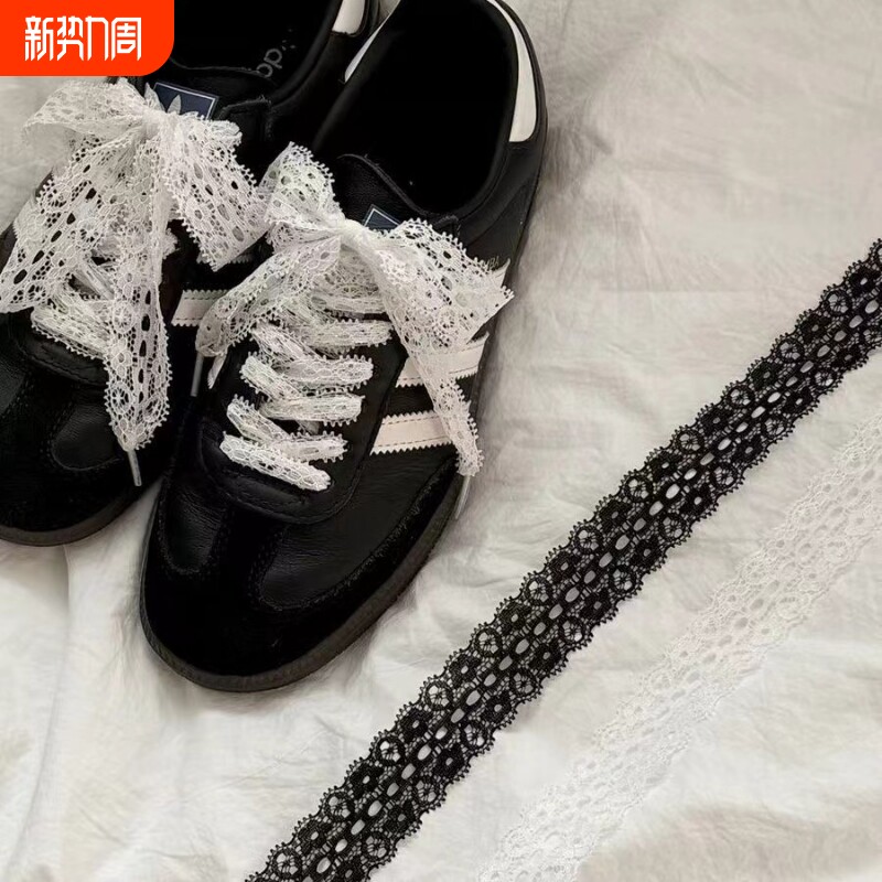 女生蕾丝鞋带芭蕾风镂空适配板鞋德训小白鞋欧莎根雪纺网纱仙鞋子