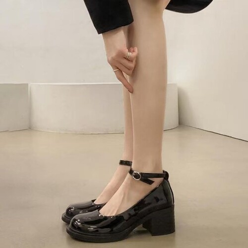 意尔康心选粗跟玛丽珍鞋小皮鞋女2026秋季新款一字扣复古小个子高