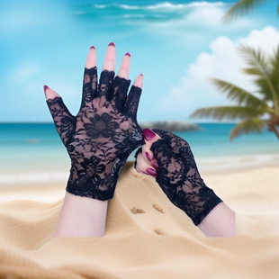薄款防晒手套女夏蕾丝性感优雅复古网纱半指防紫外线开车露指短款