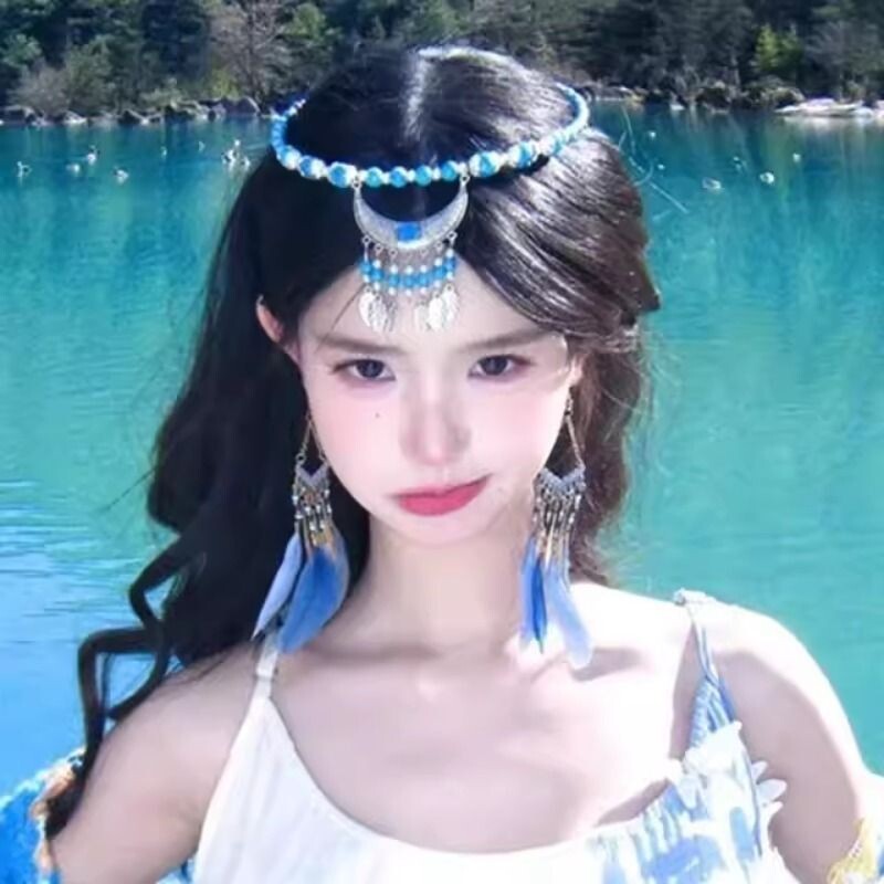 波西米亚民族风长流苏额链云南旅游异域风时尚多用途项链拍照头饰