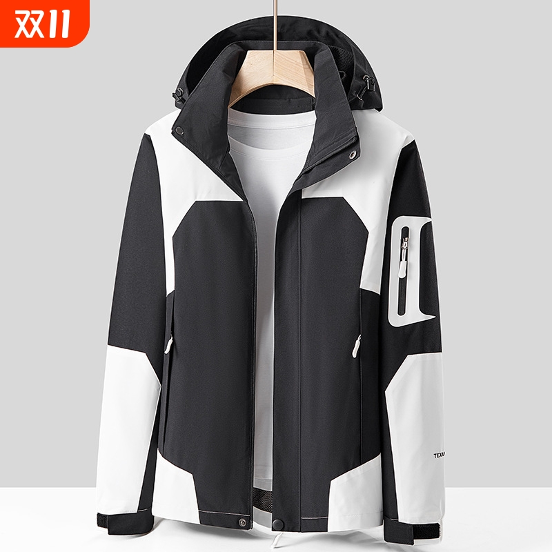 李牌户外冲锋衣男冬季加绒短袖加厚春秋防风防水透气夹克登山外套
