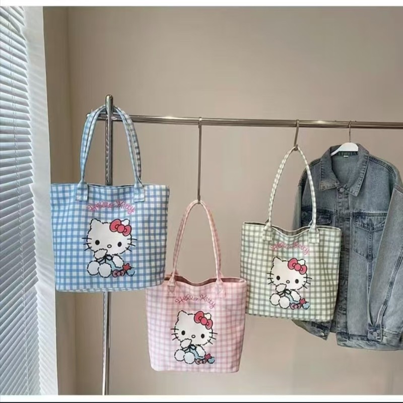 可爱帆布包少女手提袋单肩夏季百搭通勤大容量新款托特包蓝色斜挎