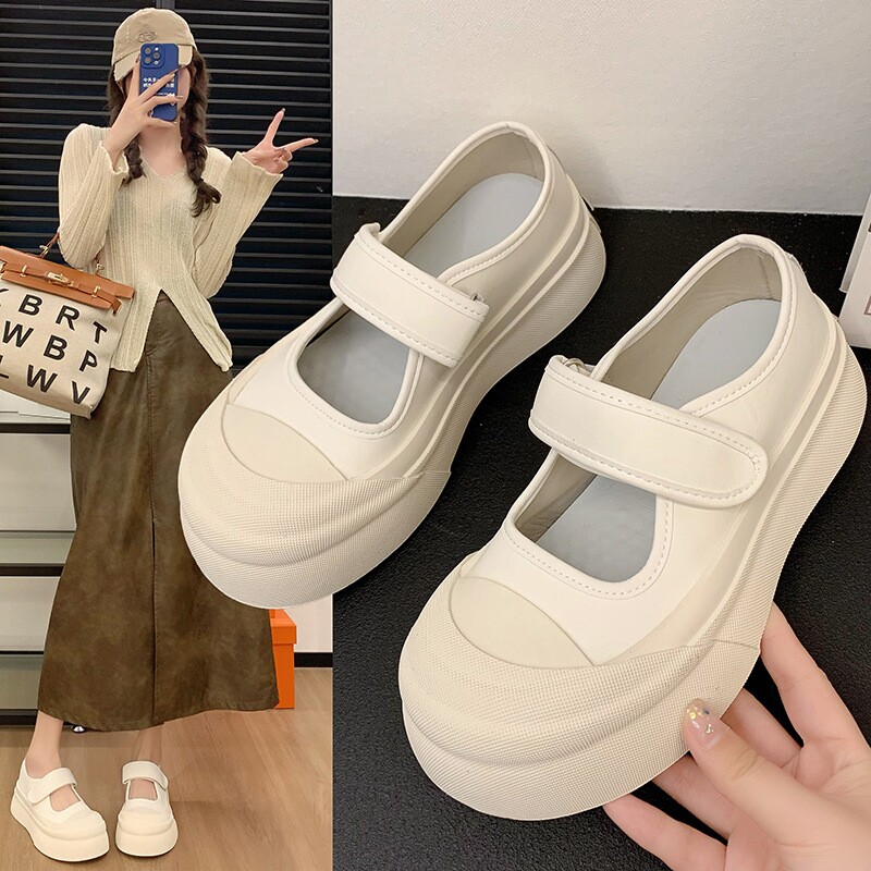 大头丑萌魔术贴玛丽珍女2026夏季新款松糕厚底增高圆头浅口小皮鞋