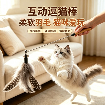 猫玩具赛级逗猫棒长杆自嗨解闷猫咪耐咬羽毛替换头逗猫棒玩具用品