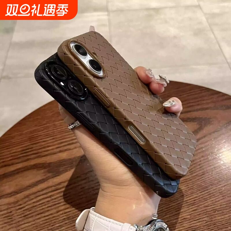适用苹果16promax新款超薄高端沙漠金手机壳2025新款15plus透气编织纹14pro防摔13p沙漠色iPhone12男女款11壳