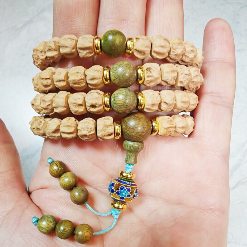热振百香籽手串藏式菩提子迷你原籽佛念珠绿檀配饰柏香籽文玩手链