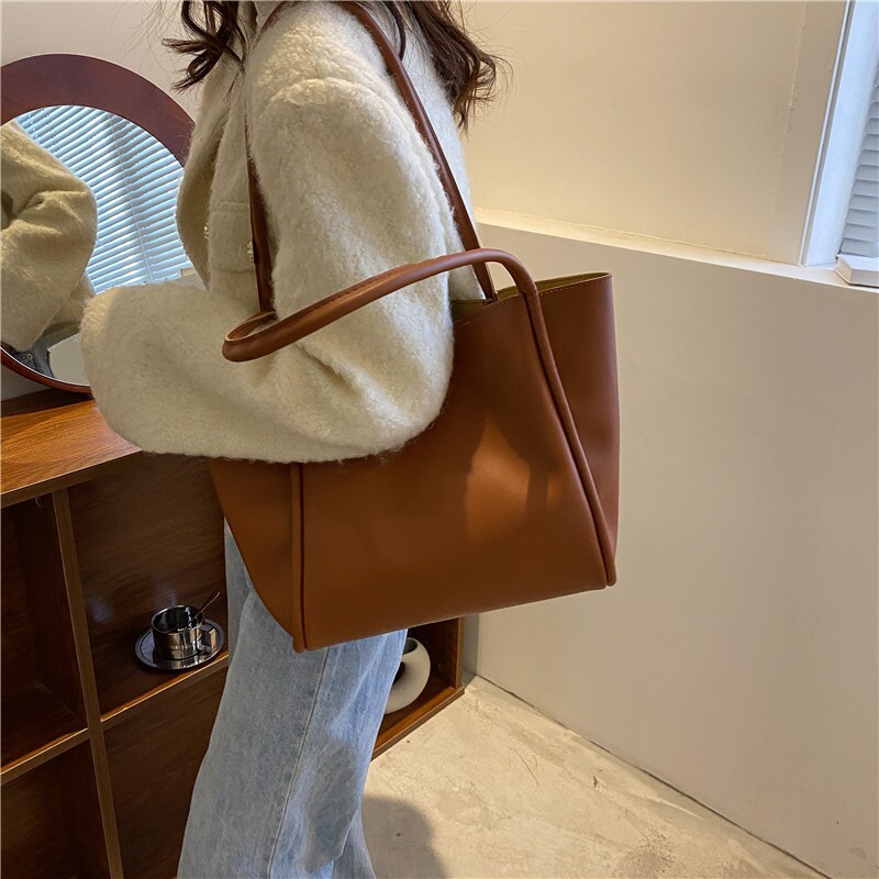 韩版纯色子母包2025新款女包简约手提托特包大容量春季时尚单肩包