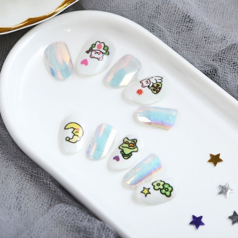 月亮小熊磷光电镀儿童穿戴甲安全环保欧美现货