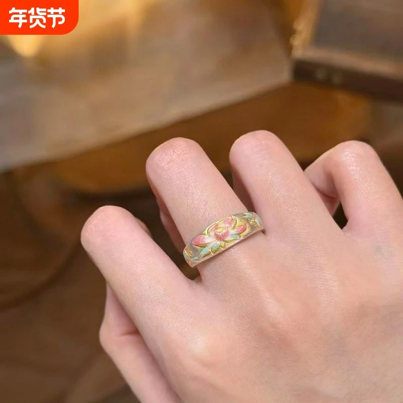 新款珐琅香荷描金荷花活口国风高级感开口戒指小众高级感轻奢设计,饰品/流行首饰/时尚饰品新,戒指/指环,淘宝优惠券,粉丝福利购,淘宝优惠卷