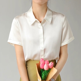 气质轻奢通勤宽松短袖 夏季 女2024新款 衬衣 设计感小众白色衬衫 正装