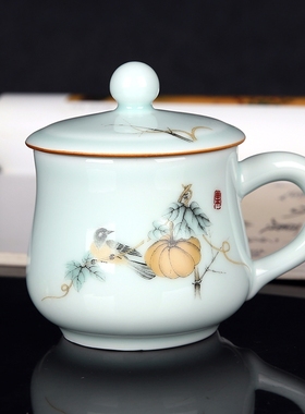 景德镇茶杯康源达陶瓷带盖水杯 家用水杯办公室单杯中式杯子茶具