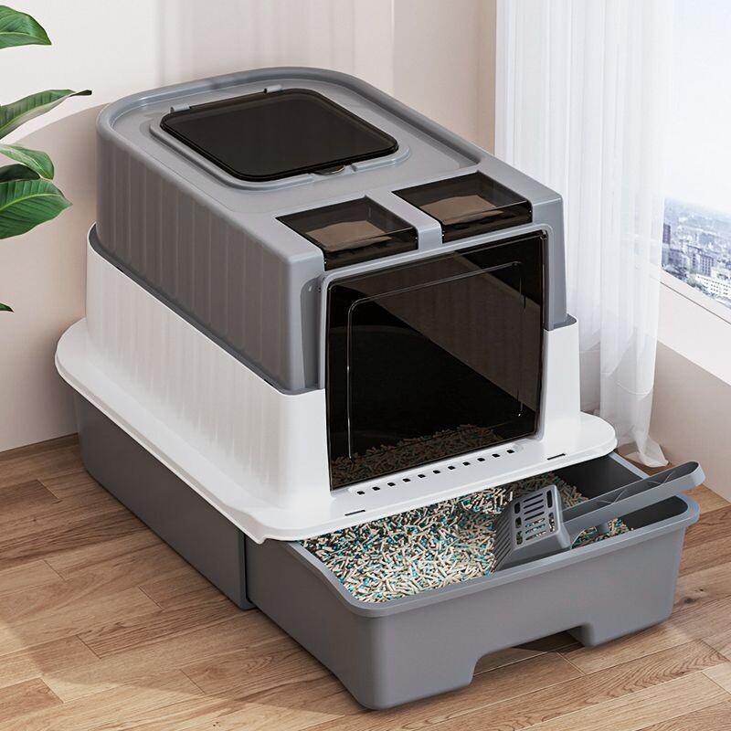 猫砂盆超大号全封闭抽屉式双门顶出式防臭家用猫厕所屎盆猫沙砂盆