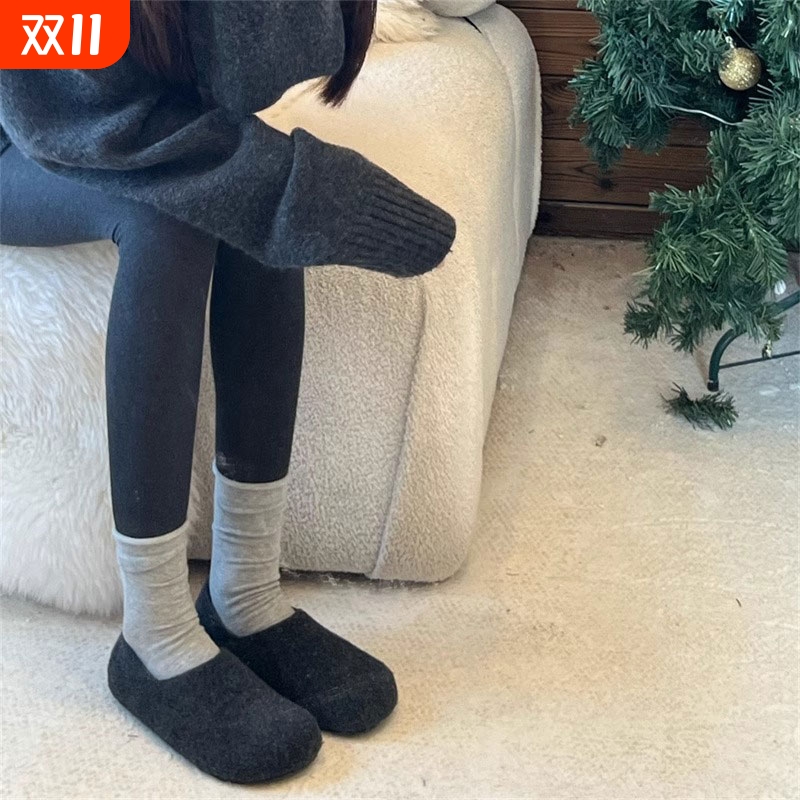 两穿勃肯鞋女2025新款秋冬加绒复古毛毛半拖鞋厚底一脚蹬豆豆棉鞋