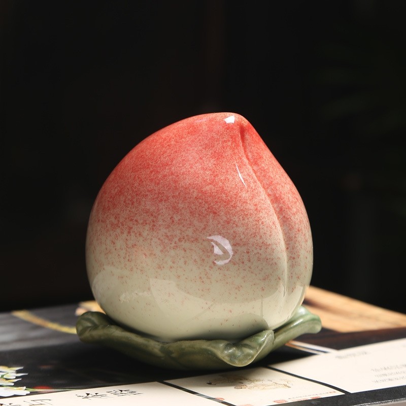 桃子茶叶罐陶瓷小号家用茶创意密封储罐摆件手迷你茶罐寿桃