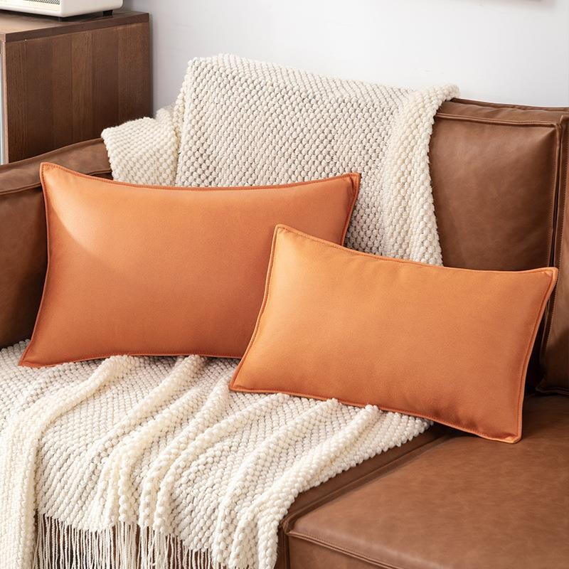 长方形科技布抱枕靠垫沙发客厅高级感橙色抱枕套靠枕床头长靠枕